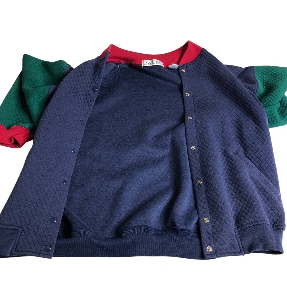 Vintage 80s Pacer Bomber Sweater Jacket Mens M Colorblock Varsity‎ Snap Front